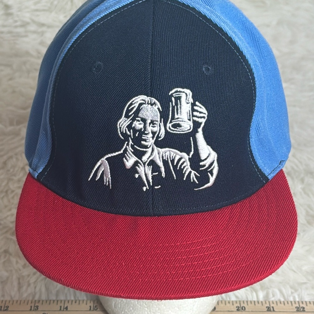 Samuel Adams Beer Red & Blue Embroidered Fitted Stretch Baseball Cap Hat L/XL